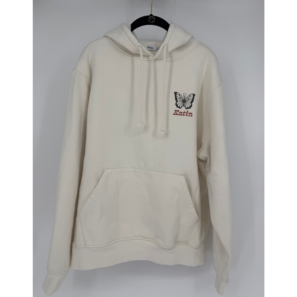 Katin Mental Vacation Hoodie Cream Skull Butterfly Graphic Sweatshirt Medium